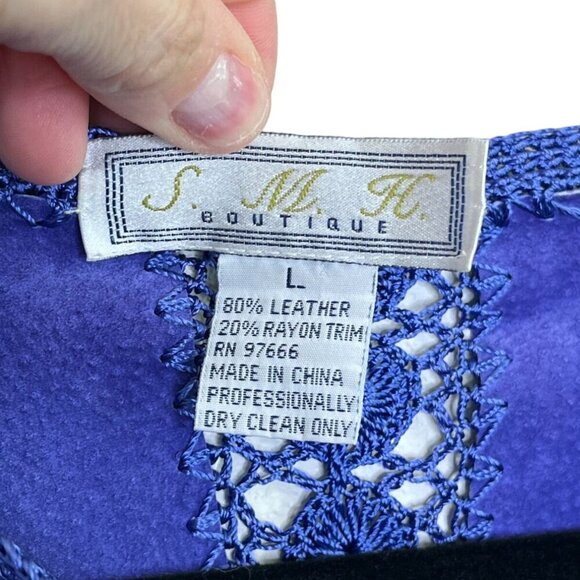 Vintage SMH Boutique Purple Suede & Crochet Leather Jacket Size Large - Picture 9 of 10